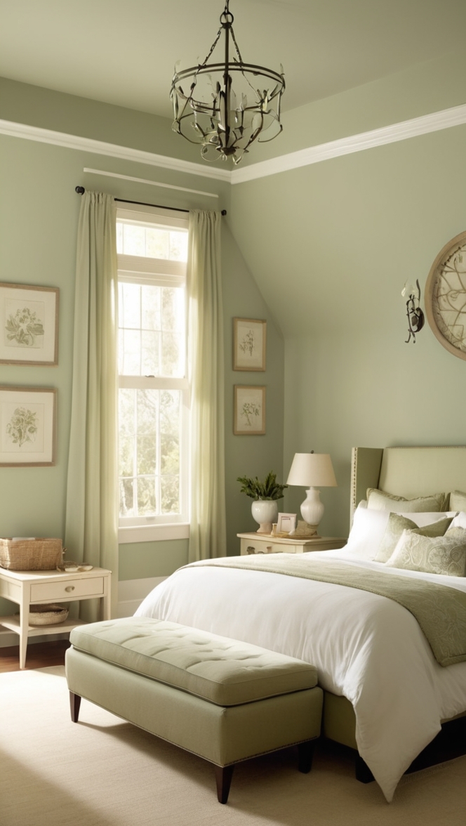 sage green bed sheets, cream bedroom decor, sage green paint, cream bedding set, sage green curtain panels