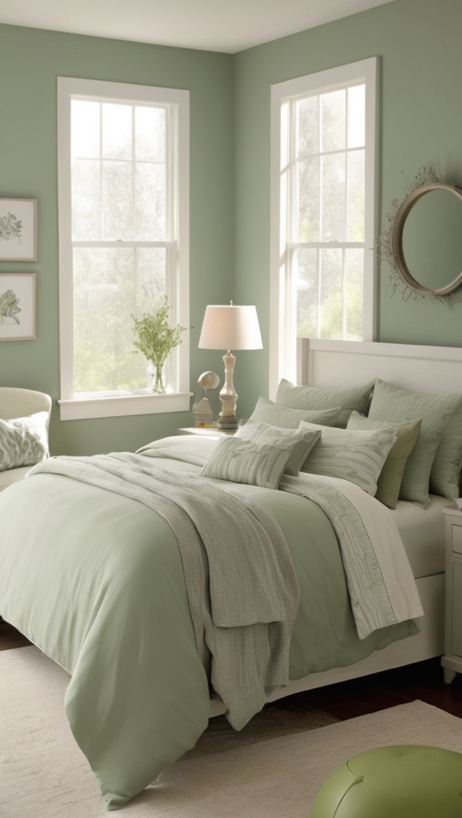 sage green bedding, sage green duvet cover, sage green curtains, grey bedroom decor, grey comforter