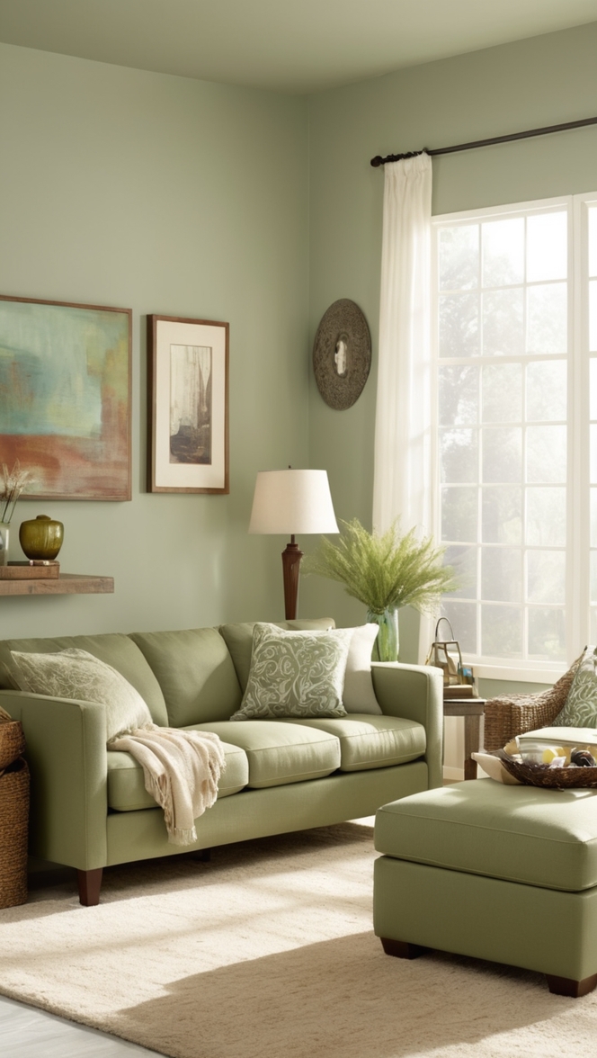 Sage green sofa decor, 
Green couch room design, 
Sage green couch color schemes, 
Sage green sofa inspiration, 
Decorating with a green sofa