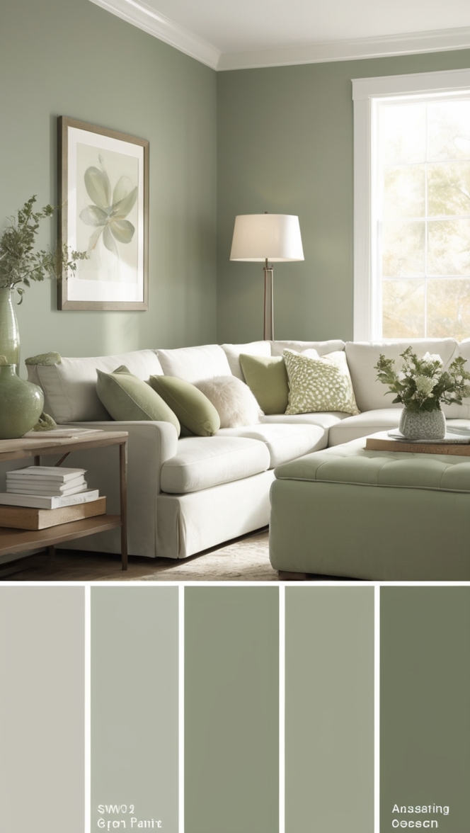 sage green paint, gray living room ideas, sage green decor, grey and green interior design, green and gray color scheme