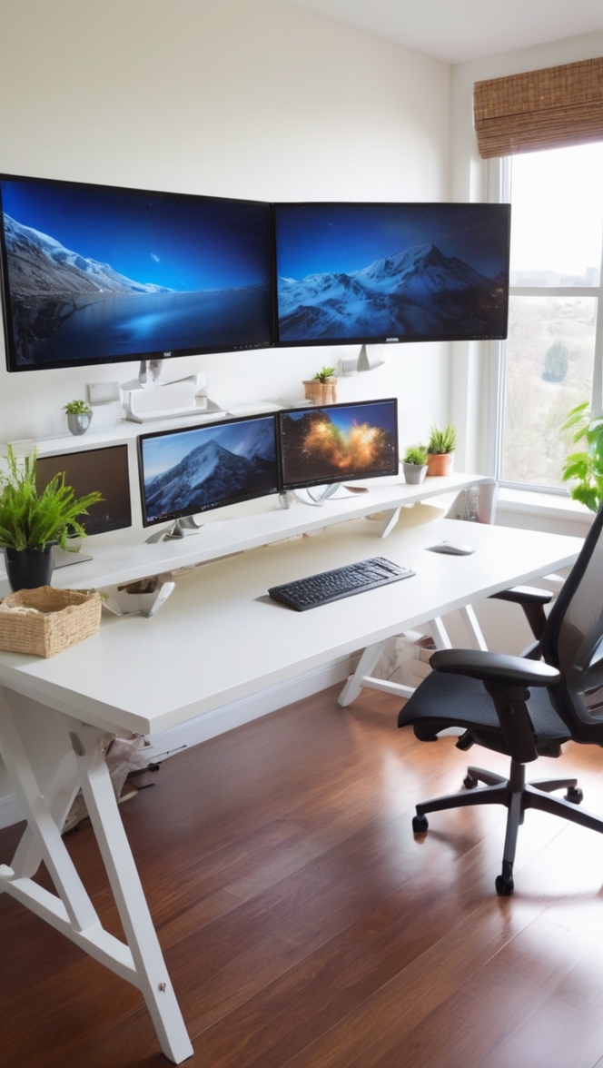 triple monitor setup, best monitors for home office, multiple monitor workstation, triple monitor stand, productivity monitors