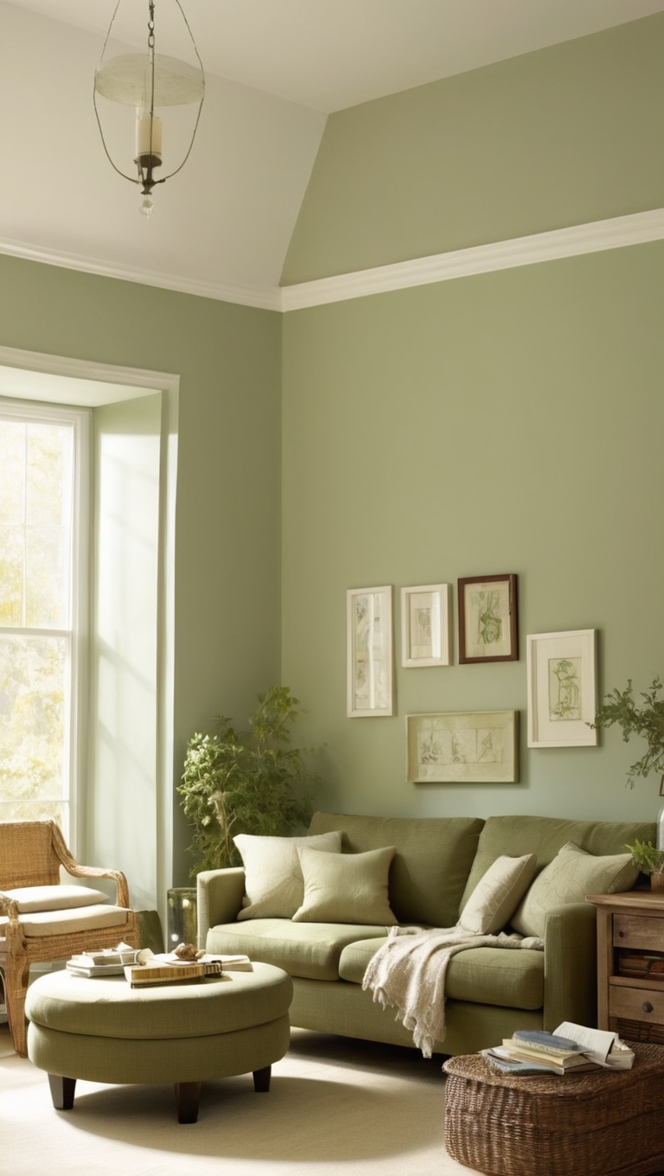 sage green living room decor, sage green home decor, cozy living room ideas, sage green furniture, green living room accessories